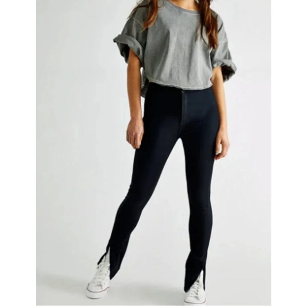 Free People We The Free Black‎ High Rise Skinny Jeans Split Hem Size 24